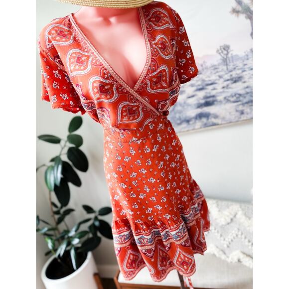 Chasing Amber Sunsets wanderlust daydream boho wrap mini dress - Picture 3 of 3